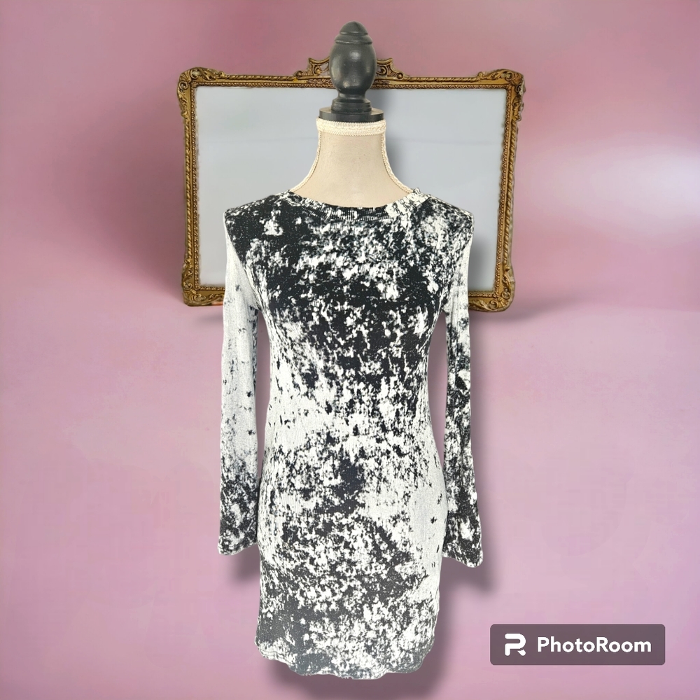 Pavement | Black & White Paint splash Style Dress W Long sleeves | Size 14 - Picture 1 of 5